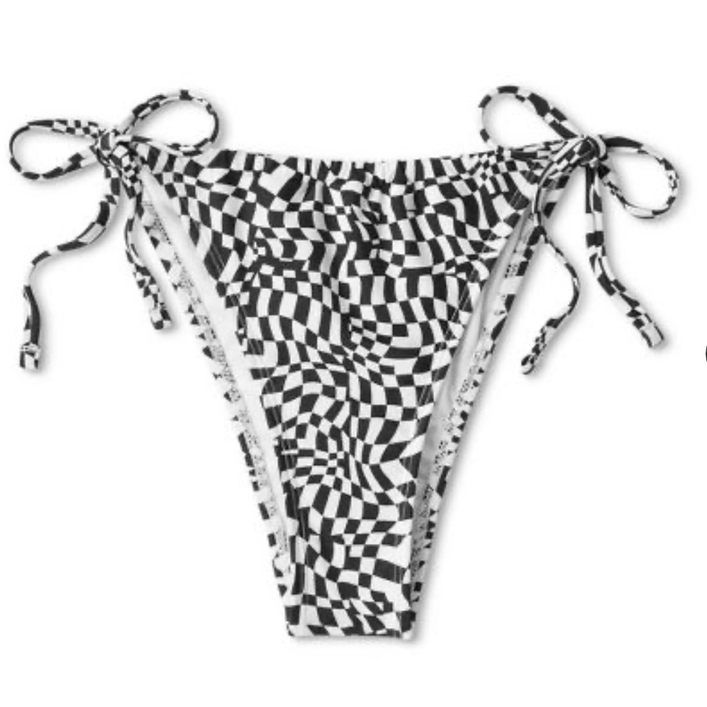 WILD FABLE WOMENS BIKINI BOTTOMS SIDE TIE BLACK WHITE CHECKER PRINT NWT